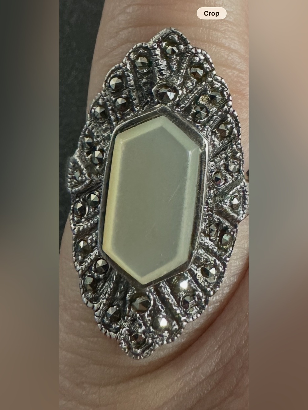 Vintage Marcasite and Cream Stone Statement Ring - Approximate Size 3.5/4
